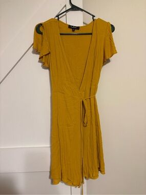 Mustard Yellow Wrap Mini Dress